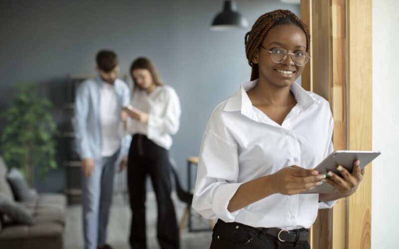 portrait-woman-working-startup-company